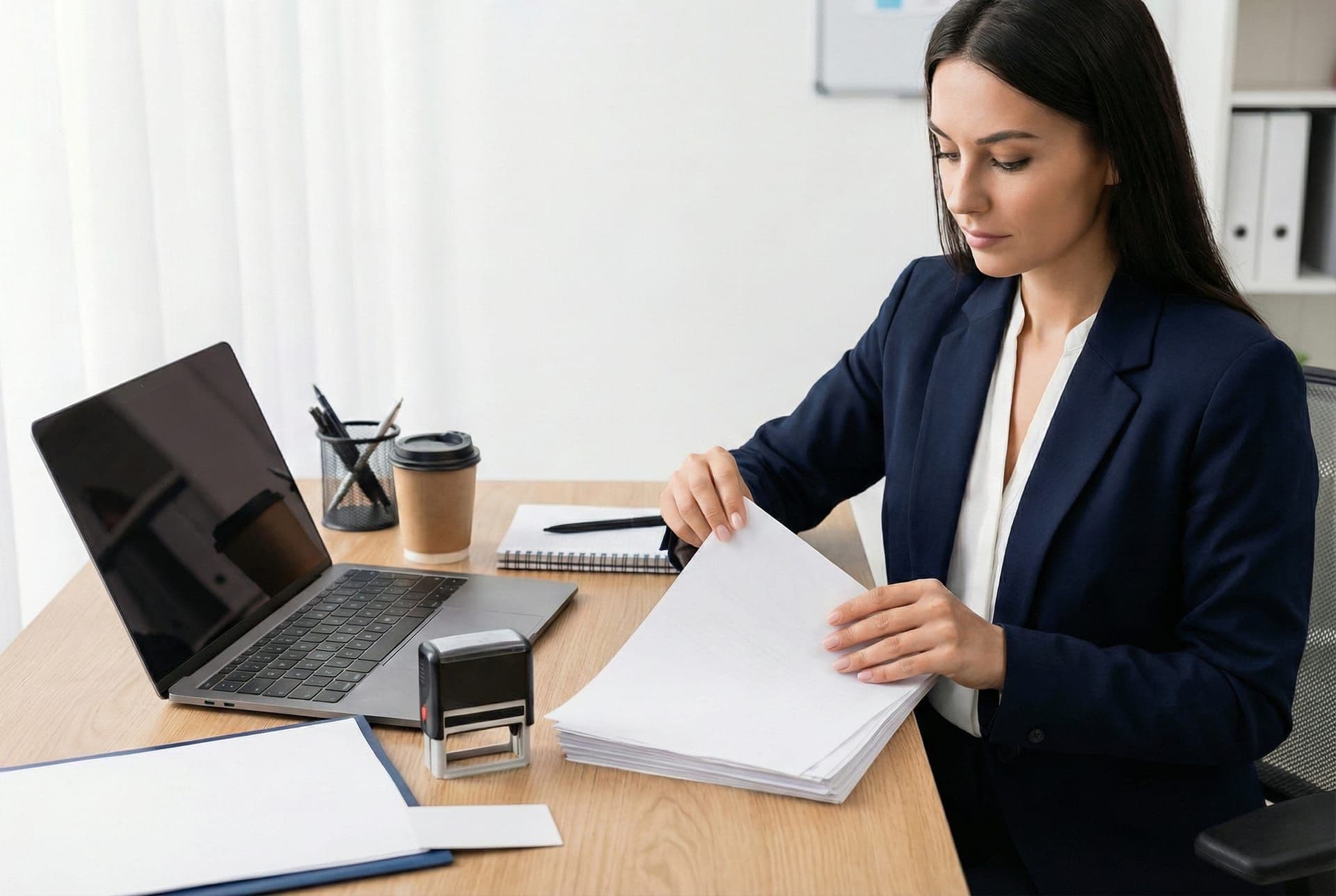 Traductrice travaillant sur un document certifié