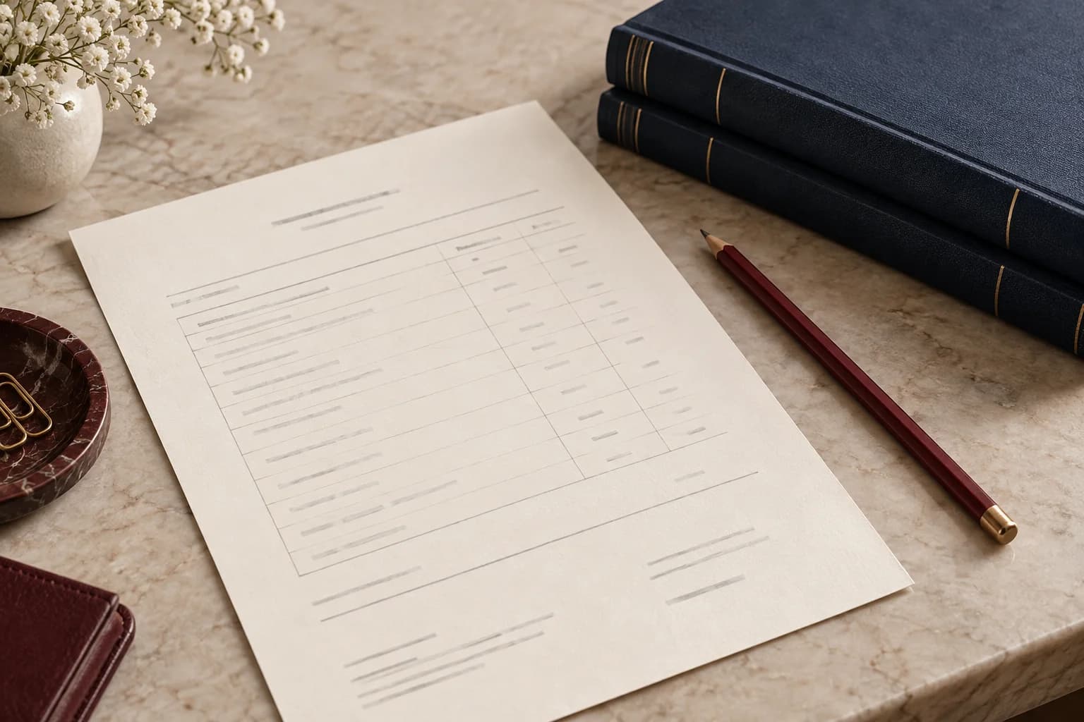 Illustrative tabular academic transcript in a blue folder.