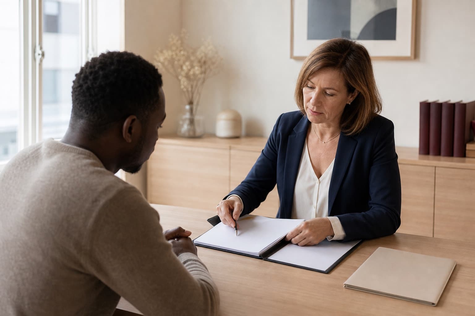 Conseillère accompagnant un adulte réfugié ou apatride dans son dossier d’état civil
